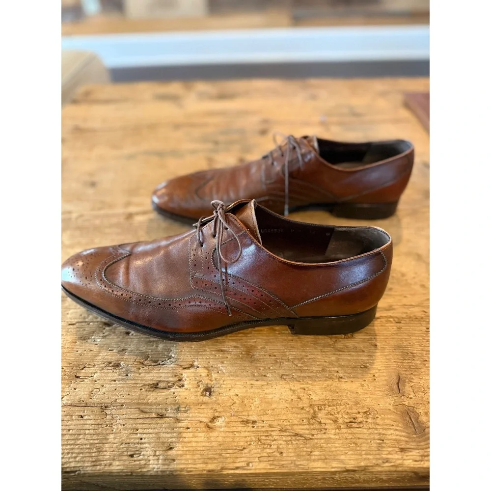 Salvatore Ferragamo Wingtip Brogue Oxfords Men Size 12 Brown Leather Dress Shoes